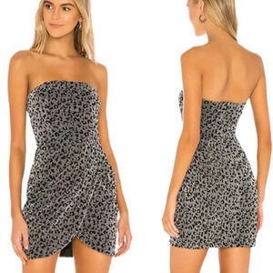 Superdown Revolve Metallic Animal Print Rosalyn Strapless Dress Silver Size XS